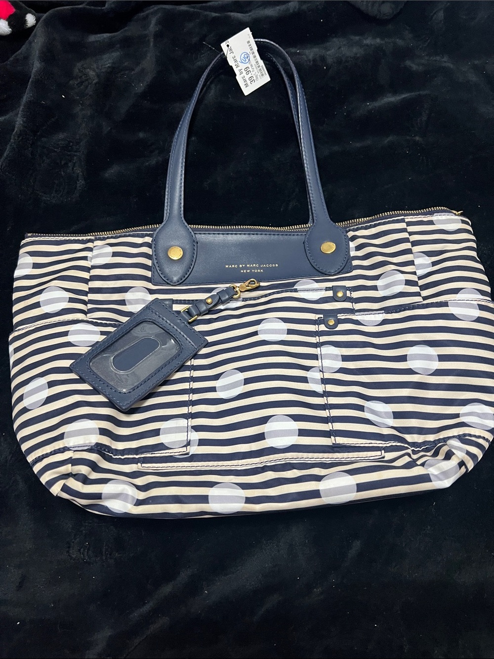 Marc By Marc Jacobs Navy and Cream Striped Polka Dot Tote